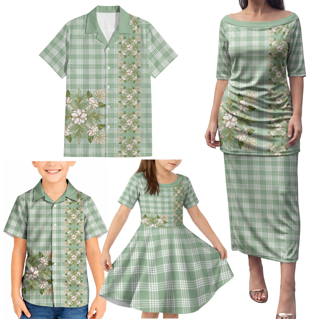 Liko Kukui Hawai'i Palaka Squares Maile Leaf Family Matching Puletasi and Hawaiian Shirt Flowers Hawaiian Quilt Patterns