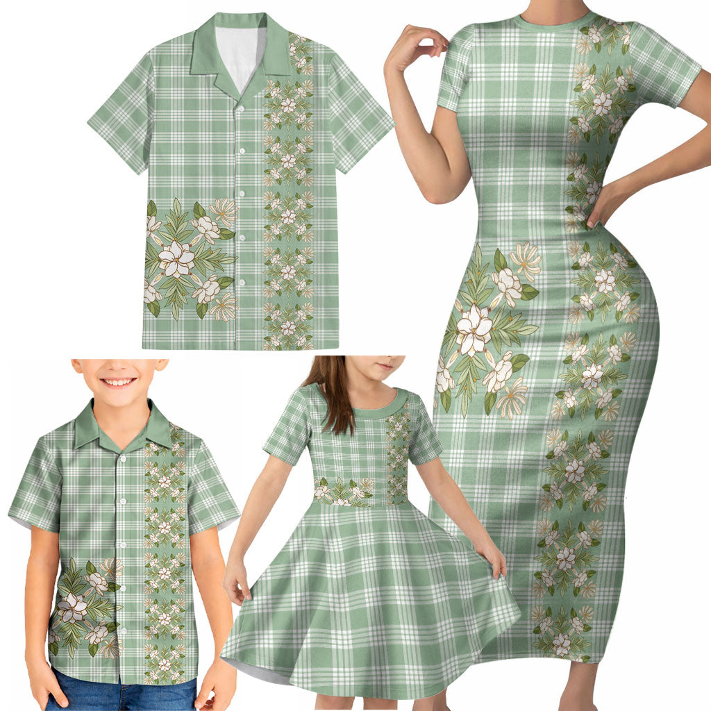 Liko Kukui Hawai'i Palaka Squares Maile Leaf Family Matching Short Sleeve Bodycon Dress and Hawaiian Shirt Flowers Hawaiian Quilt Patterns LT9 - Polynesian Pride
