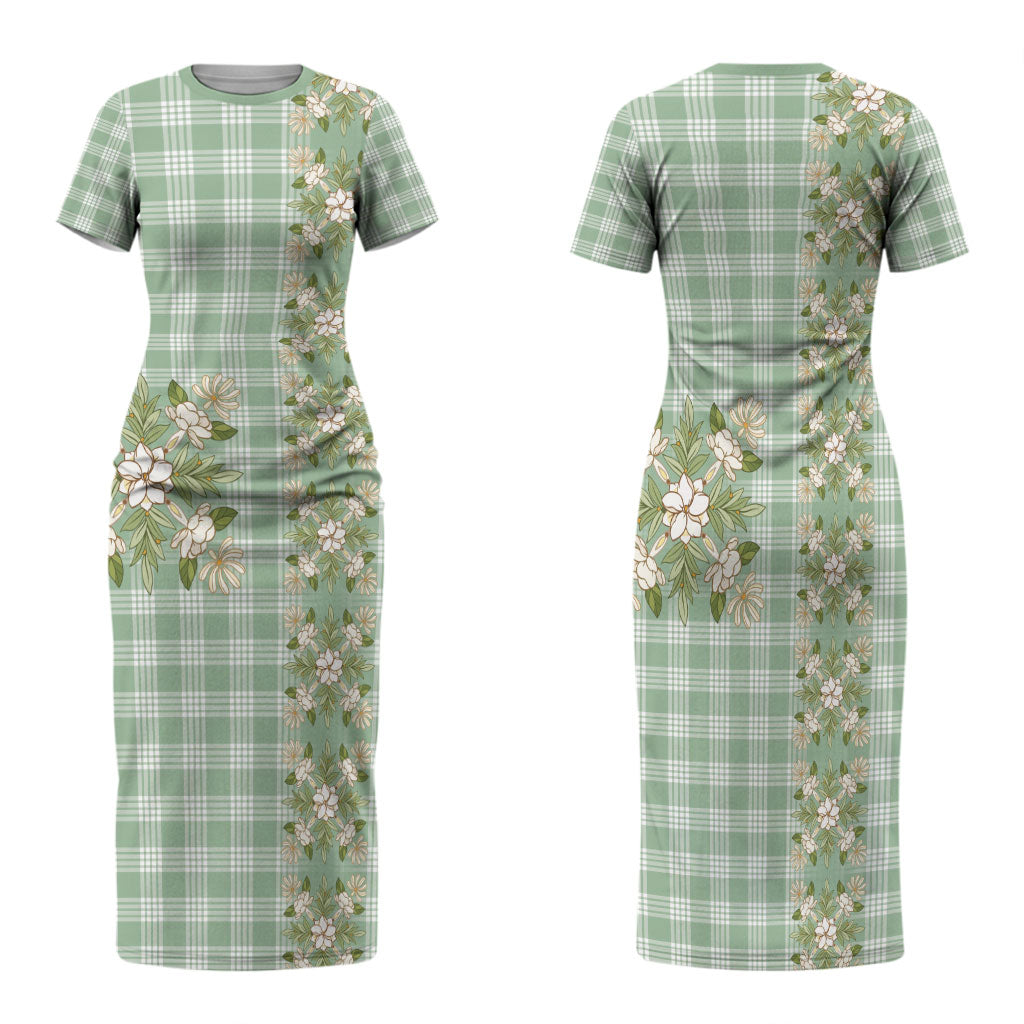 Liko Kukui Hawai'i Palaka Squares Maile Leaf Family Matching Short Sleeve Bodycon Dress and Hawaiian Shirt Flowers Hawaiian Quilt Patterns LT9 Mom's Dress Sage Green - Polynesian Pride