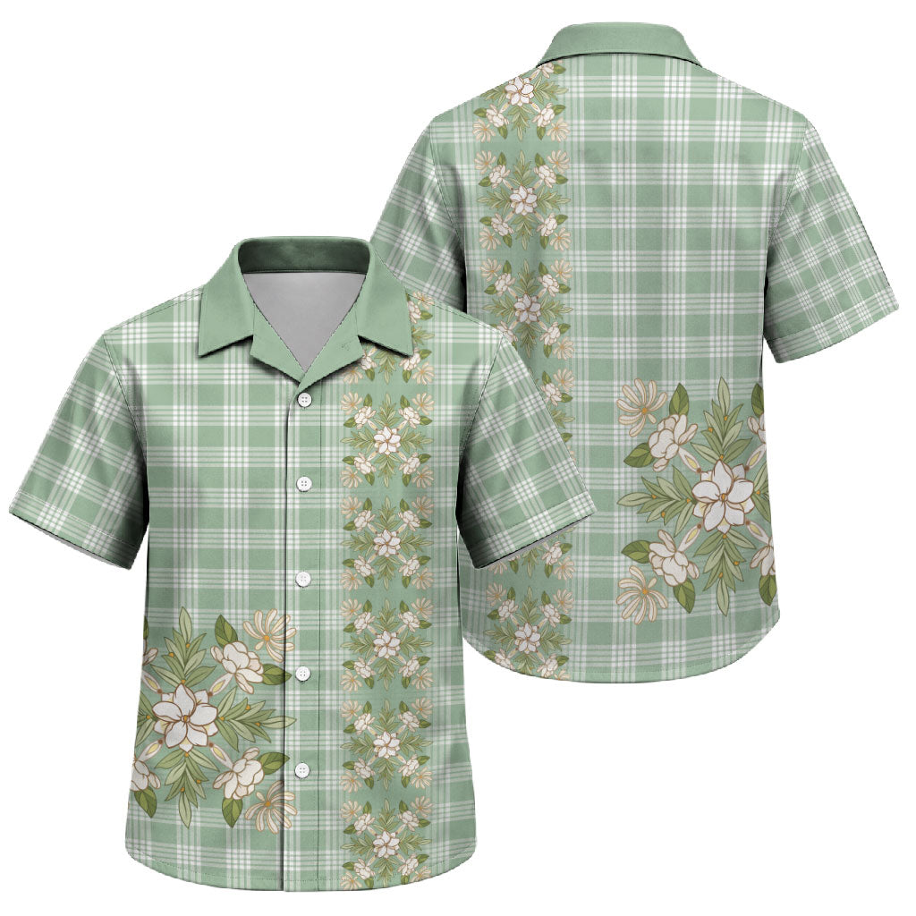 Liko Kukui Hawai'i Palaka Squares Maile Leaf Family Matching Short Sleeve Bodycon Dress and Hawaiian Shirt Flowers Hawaiian Quilt Patterns LT9 Son's Shirt Sage Green - Polynesian Pride