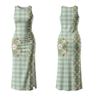 Liko Kukui Hawai'i Palaka Squares Maile Leaf Family Matching Tank Maxi Dress and Hawaiian Shirt Flowers Hawaiian Quilt Patterns LT9 Mom's Dress Sage Green - Polynesian Pride
