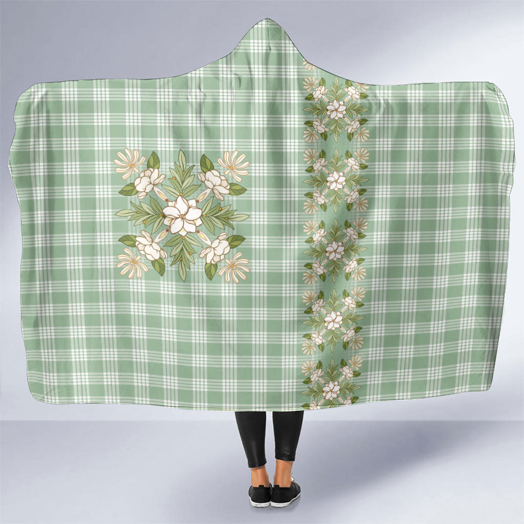 Liko Kukui Hawai'i Palaka Squares Maile Leaf Hooded Blanket Flowers Hawaiian Quilt Patterns LT9 One Size Sage Green - Polynesian Pride