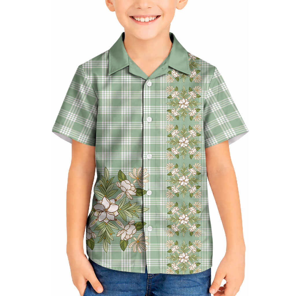 Liko Kukui Hawai'i Palaka Squares Maile Leaf Kid Hawaiian Shirt Flowers Hawaiian Quilt Patterns LT9 Kid Sage Green - Polynesian Pride
