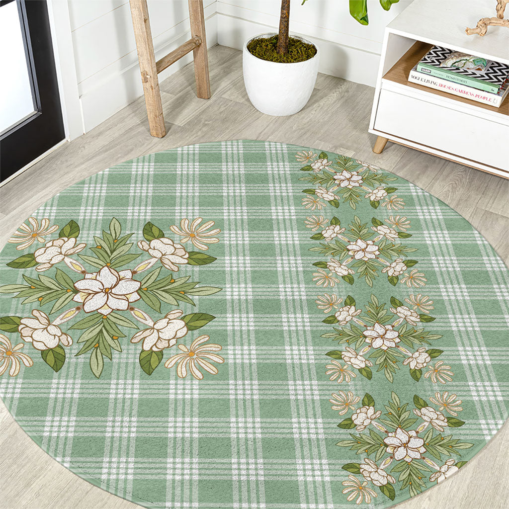 Liko Kukui Hawai'i Palaka Squares Maile Leaf Round Carpet Flowers Hawaiian Quilt Patterns LT9 Sage Green - Polynesian Pride
