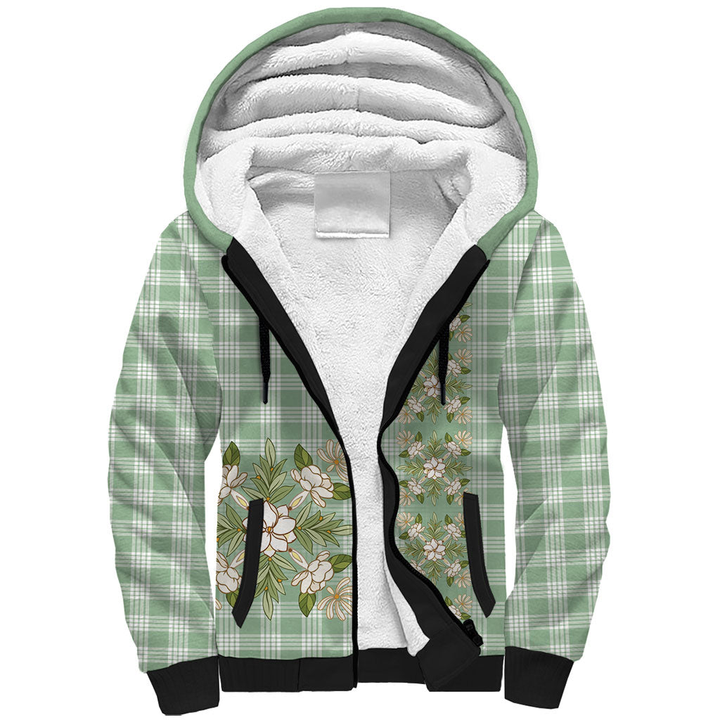 Liko Kukui Hawai'i Palaka Squares Maile Leaf Sherpa Hoodie Flowers Hawaiian Quilt Patterns LT9 Unisex Sage Green - Polynesian Pride