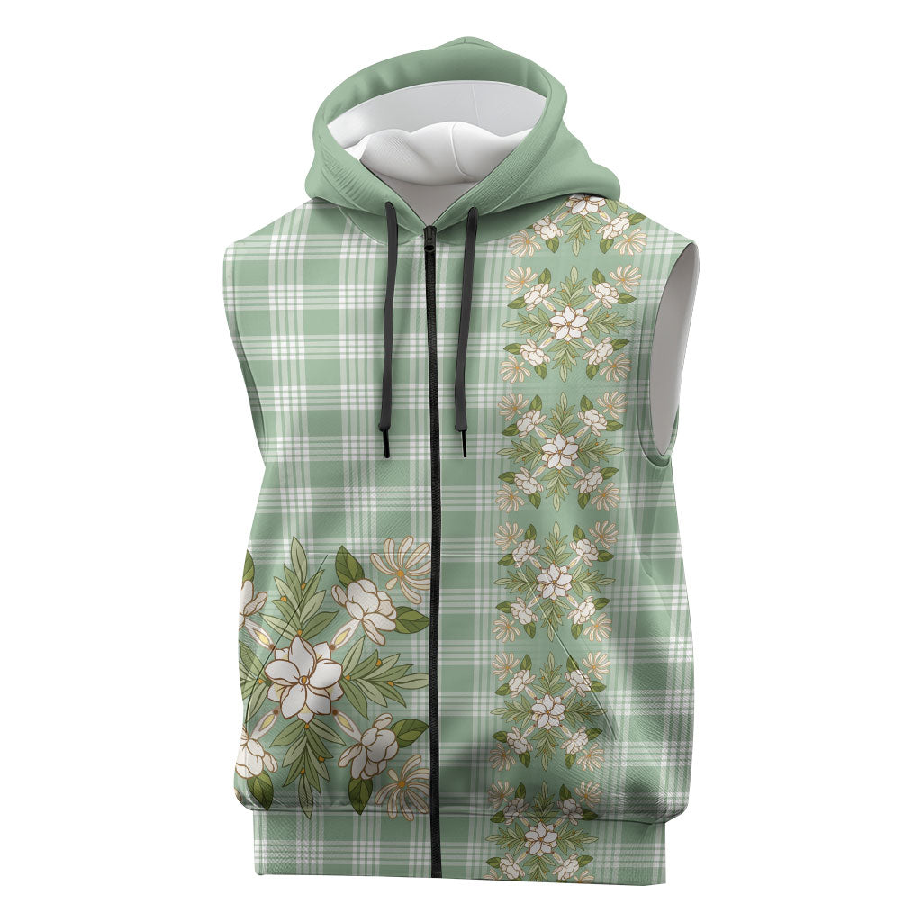 Liko Kukui Hawai'i Palaka Squares Maile Leaf Sleeveless Zip Hoodie Flowers Hawaiian Quilt Patterns