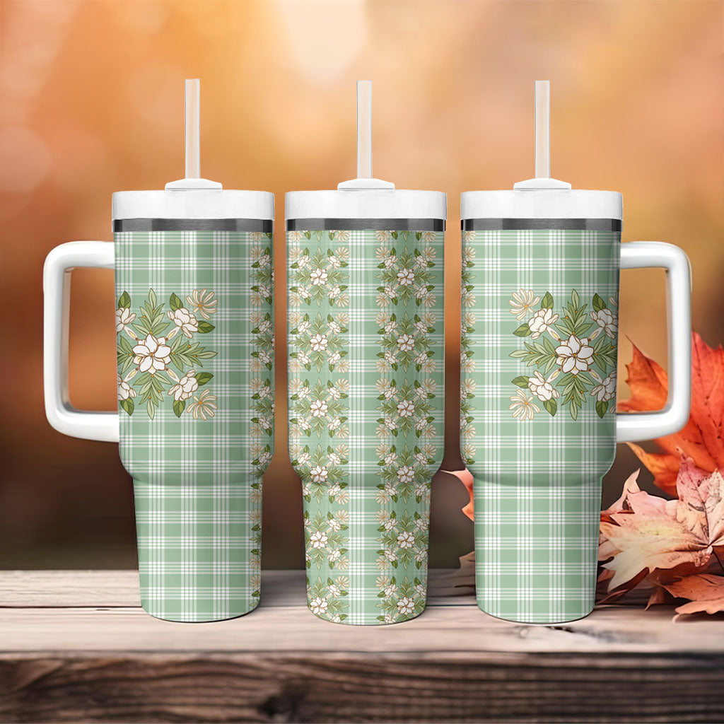 Liko Kukui Hawai'i Palaka Squares Maile Leaf Tumbler With Handle Flowers Hawaiian Quilt Patterns