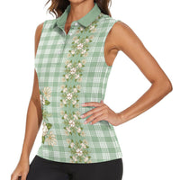 Liko Kukui Hawai'i Palaka Squares Maile Leaf Women Sleeveless Polo Shirt Flowers Hawaiian Quilt Patterns