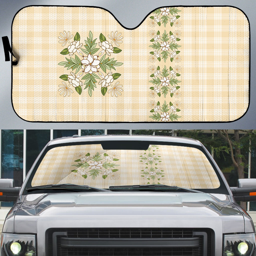 Melemele Ahiahia Hawai'i Palaka Squares Maile Leaf Auto Sun Shade Flowers Hawaiian Quilt Patterns LT9 Pastel Yellow - Polynesian Pride