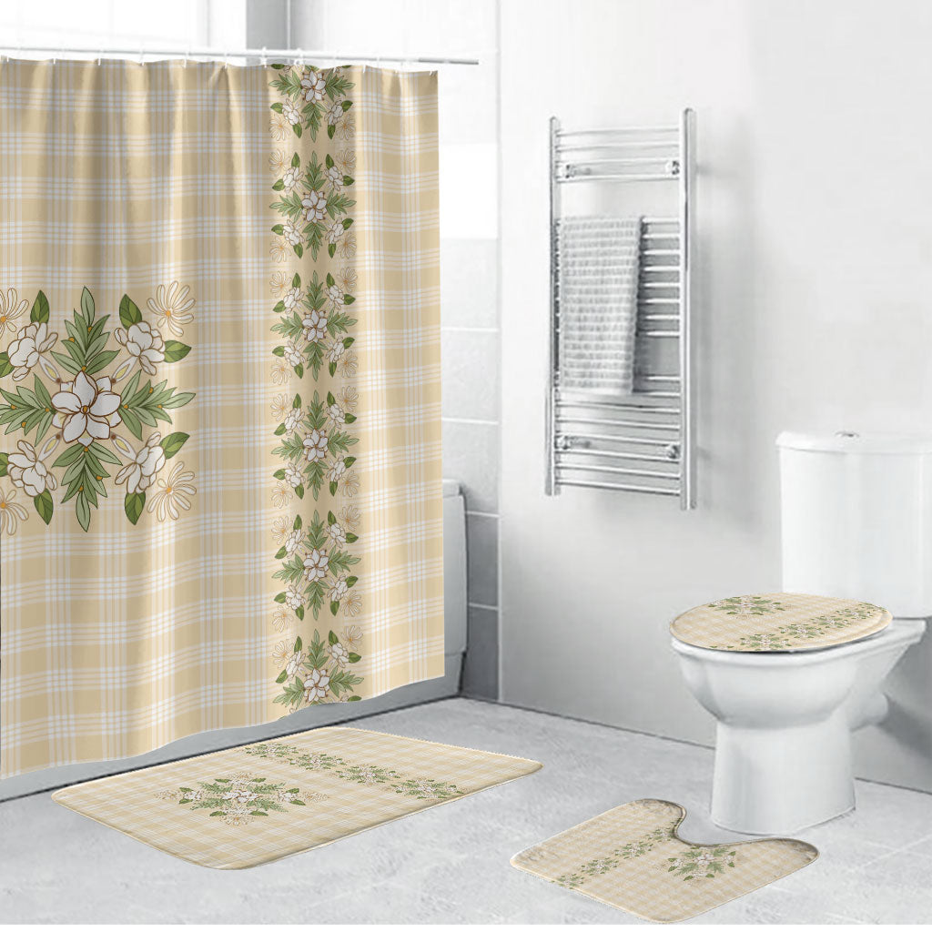 Melemele Ahiahia Hawai'i Palaka Squares Maile Leaf Bathroom Set Flowers Hawaiian Quilt Patterns LT9 Bathroom Set (4 pcs) Pastel Yellow - Polynesian Pride