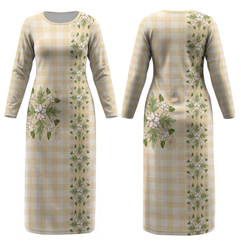 Melemele Ahiahia Hawai'i Palaka Squares Maile Leaf Couples Matching Long Sleeve Bodycon Dress and Hawaiian Shirt Flowers Hawaiian Quilt Patterns LT9 - Polynesian Pride
