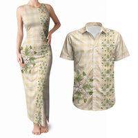 Melemele Ahiahia Hawai'i Palaka Squares Maile Leaf Couples Matching Tank Maxi Dress and Hawaiian Shirt Flowers Hawaiian Quilt Patterns LT9 Pastel Yellow - Polynesian Pride