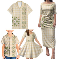 Melemele Ahiahia Hawai'i Palaka Squares Maile Leaf Family Matching Puletasi and Hawaiian Shirt Flowers Hawaiian Quilt Patterns LT9 - Polynesian Pride