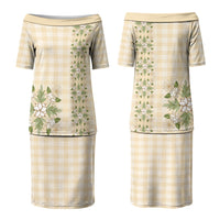 Melemele Ahiahia Hawai'i Palaka Squares Maile Leaf Family Matching Puletasi and Hawaiian Shirt Flowers Hawaiian Quilt Patterns LT9 Mom's Dress Pastel Yellow - Polynesian Pride