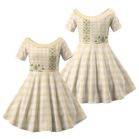 Melemele Ahiahia Hawai'i Palaka Squares Maile Leaf Family Matching Puletasi and Hawaiian Shirt Flowers Hawaiian Quilt Patterns LT9 Daughter's Dress Pastel Yellow - Polynesian Pride
