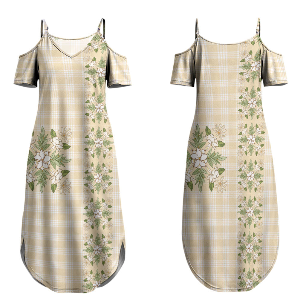 Melemele Ahiahia Hawai'i Palaka Squares Maile Leaf Family Matching Summer Maxi Dress and Hawaiian Shirt Flowers Hawaiian Quilt Patterns LT9 Mom's Dress Pastel Yellow - Polynesian Pride
