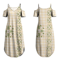 Melemele Ahiahia Hawai'i Palaka Squares Maile Leaf Family Matching Summer Maxi Dress and Hawaiian Shirt Flowers Hawaiian Quilt Patterns LT9 Mom's Dress Pastel Yellow - Polynesian Pride