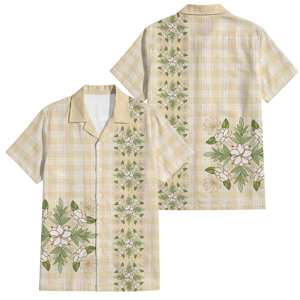 Melemele Ahiahia Hawai'i Palaka Squares Maile Leaf Family Matching Summer Maxi Dress and Hawaiian Shirt Flowers Hawaiian Quilt Patterns LT9 Dad's Shirt - Short Sleeve Pastel Yellow - Polynesian Pride
