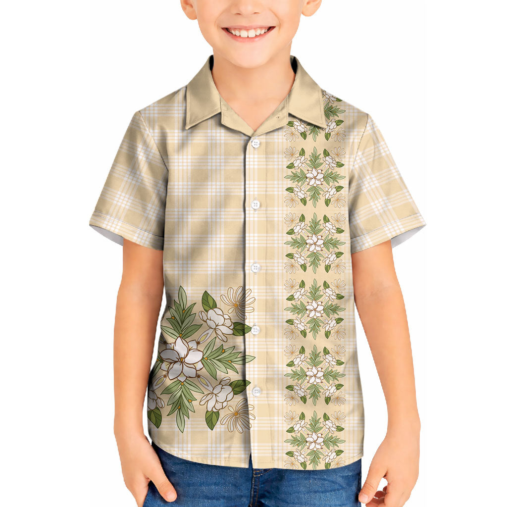 Melemele Ahiahia Hawai'i Palaka Squares Maile Leaf Kid Hawaiian Shirt Flowers Hawaiian Quilt Patterns LT9 Kid Pastel Yellow - Polynesian Pride