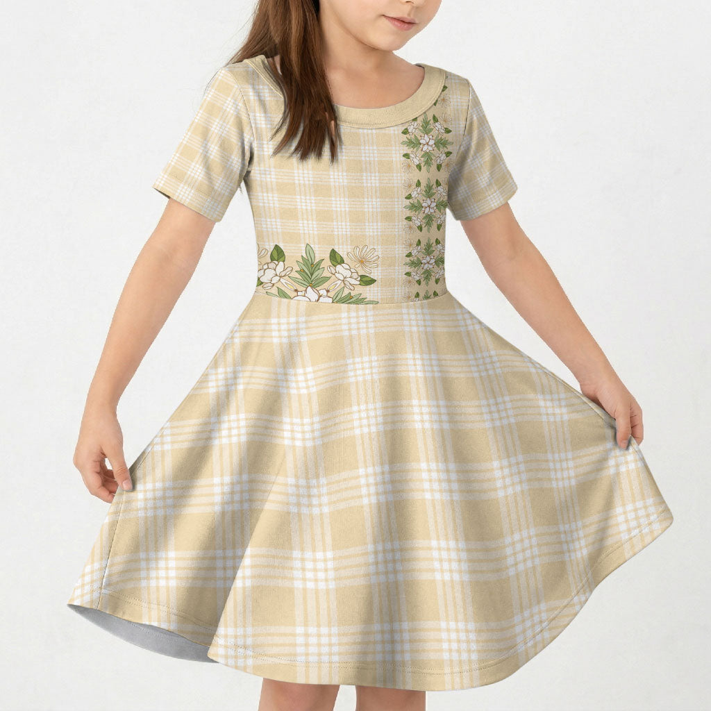 Melemele Ahiahia Hawai'i Palaka Squares Maile Leaf Kid Short Sleeve Dress Flowers Hawaiian Quilt Patterns