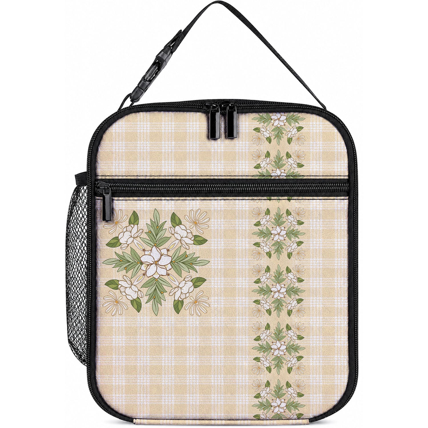 Melemele Ahiahia Hawai'i Palaka Squares Maile Leaf Lunch Bag Flowers Hawaiian Quilt Patterns LT9 10.2 × 8.3 × 4.3 inch Pastel Yellow - Polynesian Pride