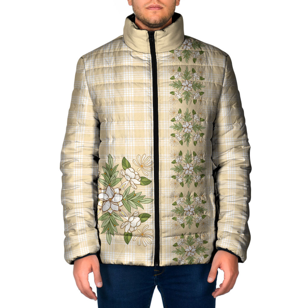 Melemele Ahiahia Hawai'i Palaka Squares Maile Leaf Padded Jacket Flowers Hawaiian Quilt Patterns LT9 Men Pastel Yellow - Polynesian Pride