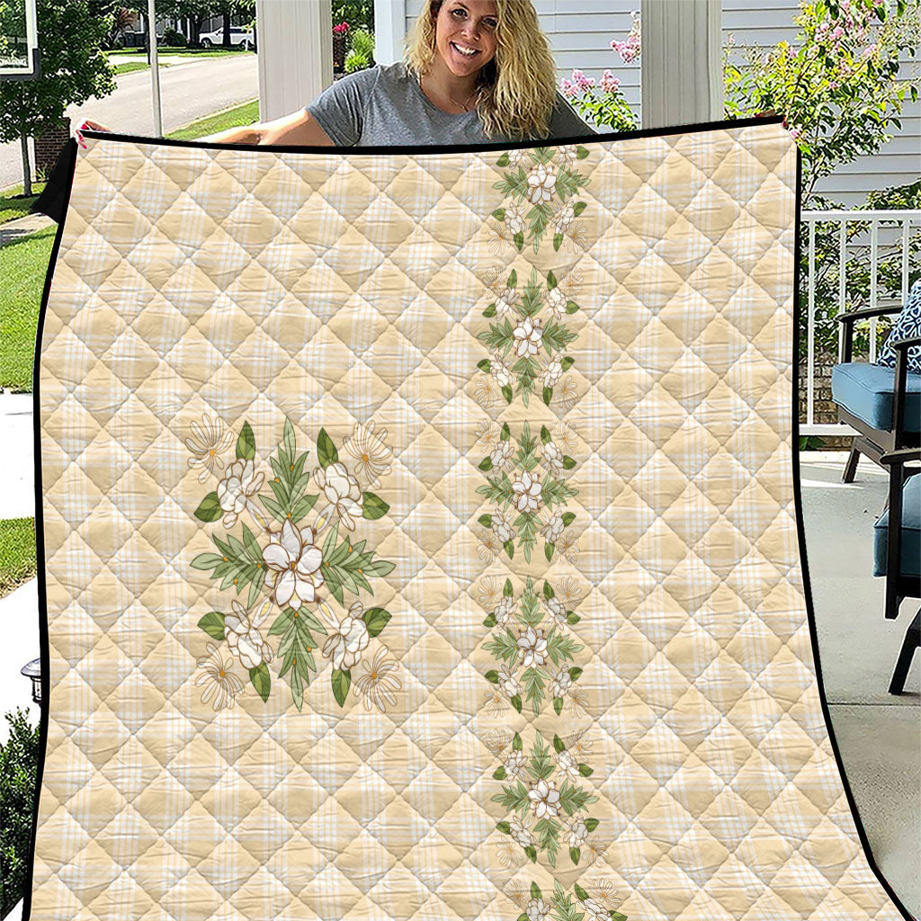 Melemele Ahiahia Hawai'i Palaka Squares Maile Leaf Quilt Flowers Hawaiian Quilt Patterns LT9 Pastel Yellow - Polynesian Pride