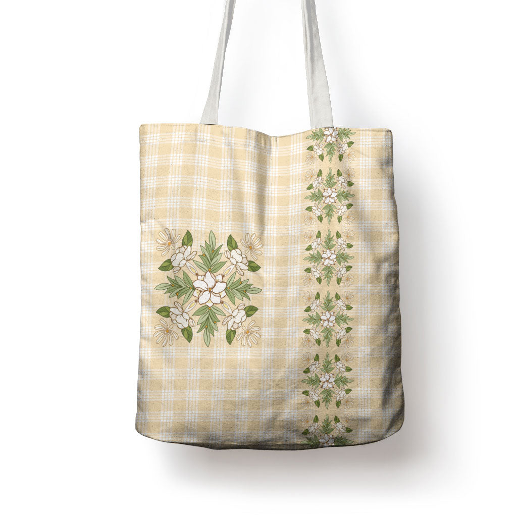 Melemele Ahiahia Hawai'i Palaka Squares Maile Leaf Tote Bag Flowers Hawaiian Quilt Patterns