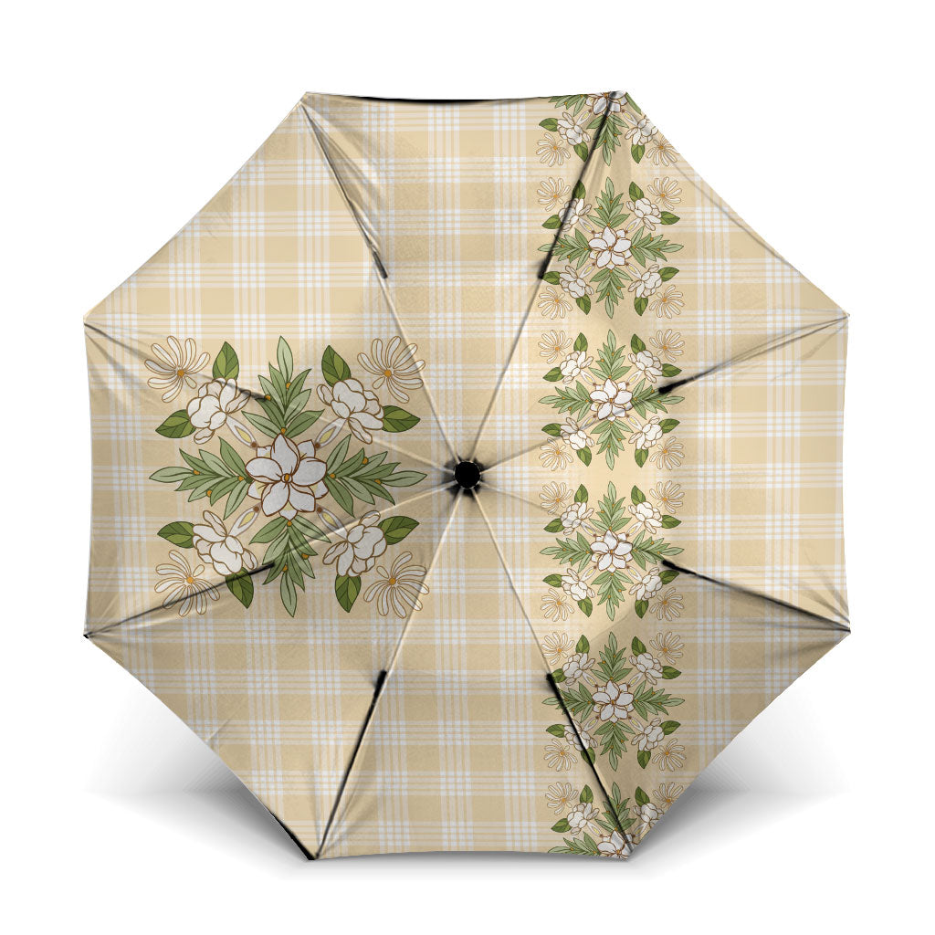 Melemele Ahiahia Hawai'i Palaka Squares Maile Leaf Umbrella Flowers Hawaiian Quilt Patterns LT9 One Size Folded 11.42 inch Opened Diameter 37.4 inch Pastel Yellow - Polynesian Pride
