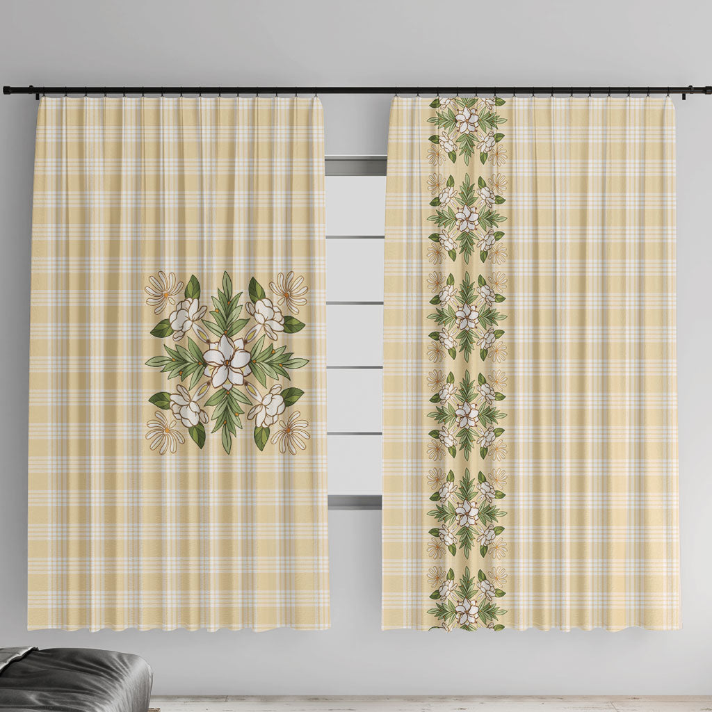 Melemele Ahiahia Hawai'i Palaka Squares Maile Leaf Window Curtain Flowers Hawaiian Quilt Patterns LT9 With Hooks Pastel Yellow - Polynesian Pride
