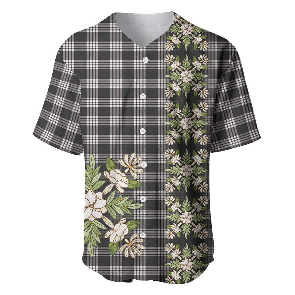 Pauli Hawai'i Palaka Squares Maile Leaf Baseball Jersey Flowers Hawaiian Quilt Patterns LT9 Soft Black - Polynesian Pride