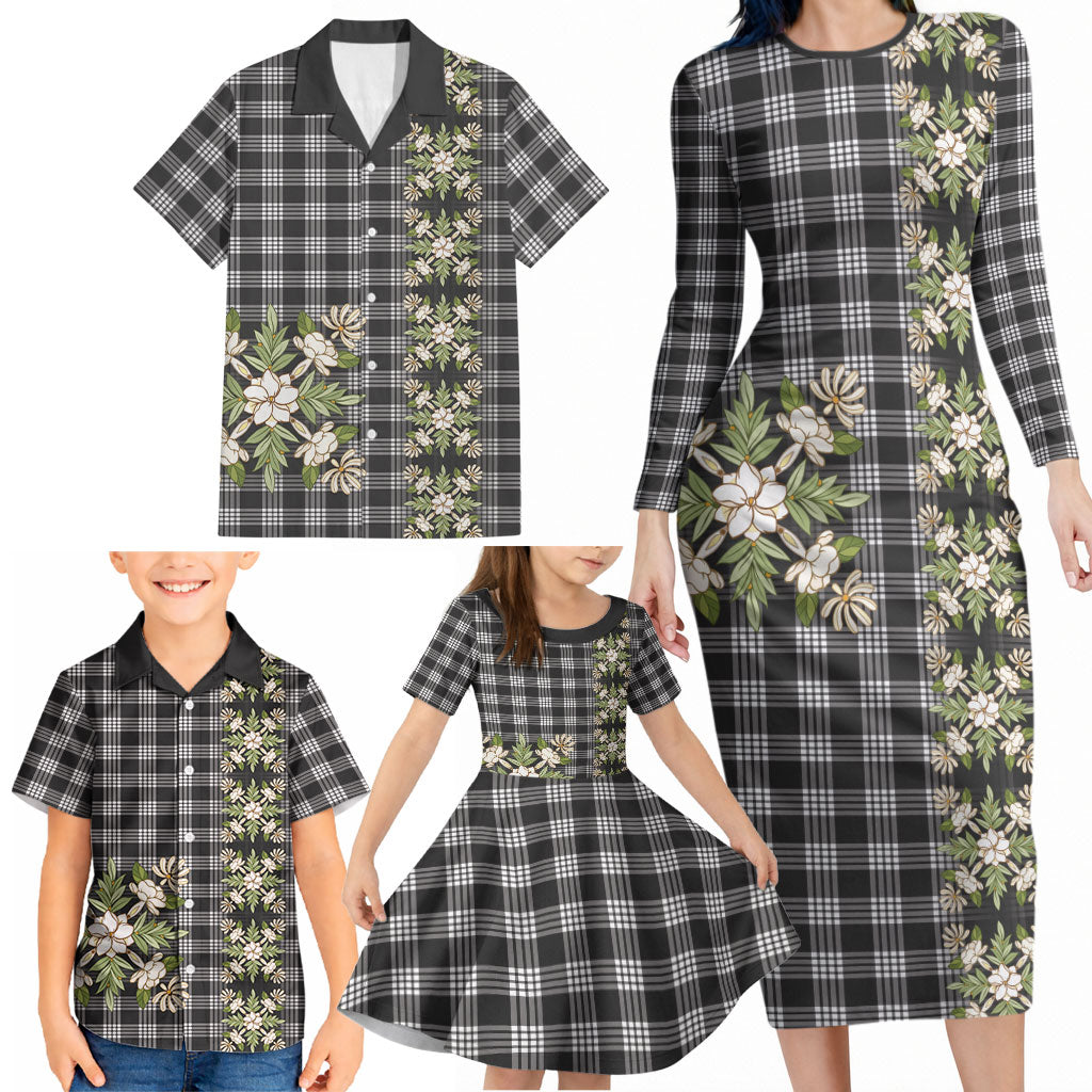 Pauli Hawai'i Palaka Squares Maile Leaf Family Matching Long Sleeve Bodycon Dress and Hawaiian Shirt Flowers Hawaiian Quilt Patterns LT9 - Polynesian Pride