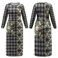 Pauli Hawai'i Palaka Squares Maile Leaf Family Matching Long Sleeve Bodycon Dress and Hawaiian Shirt Flowers Hawaiian Quilt Patterns LT9 Mom's Dress Soft Black - Polynesian Pride
