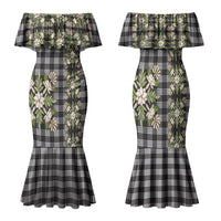 Pauli Hawai'i Palaka Squares Maile Leaf Family Matching Mermaid Dress and Hawaiian Shirt Flowers Hawaiian Quilt Patterns LT9 Mom's Dress Soft Black - Polynesian Pride