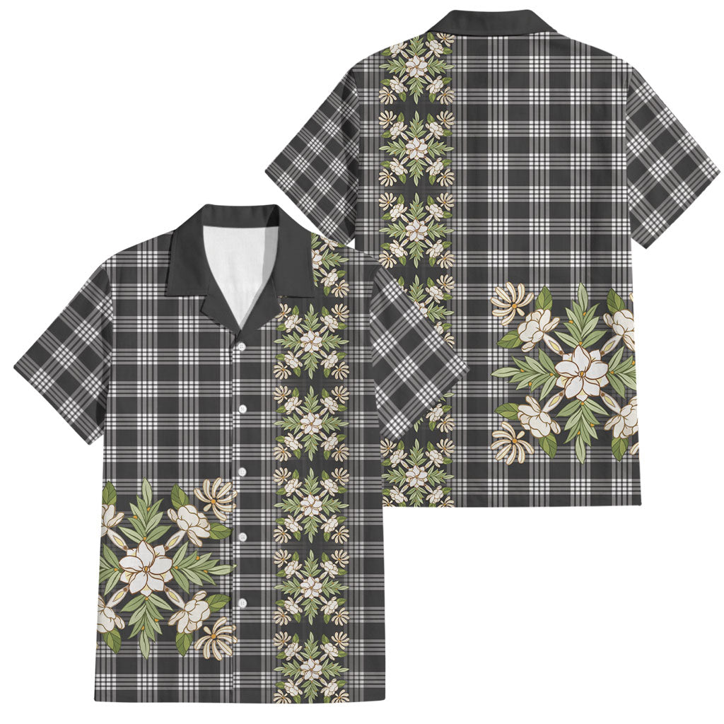 Pauli Hawai'i Palaka Squares Maile Leaf Family Matching Off The Shoulder Long Sleeve Dress and Hawaiian Shirt Flowers Hawaiian Quilt Patterns LT9 Dad's Shirt - Short Sleeve Soft Black - Polynesian Pride