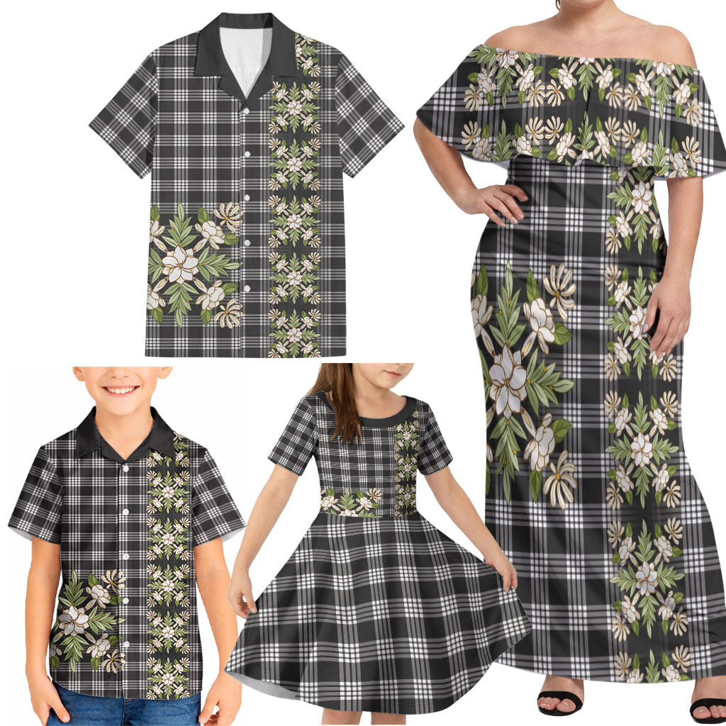 Pauli Hawai'i Palaka Squares Maile Leaf Family Matching Off Shoulder Maxi Dress and Hawaiian Shirt Flowers Hawaiian Quilt Patterns LT9 - Polynesian Pride