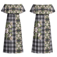 Pauli Hawai'i Palaka Squares Maile Leaf Family Matching Off Shoulder Maxi Dress and Hawaiian Shirt Flowers Hawaiian Quilt Patterns LT9 Mom's Dress Soft Black - Polynesian Pride
