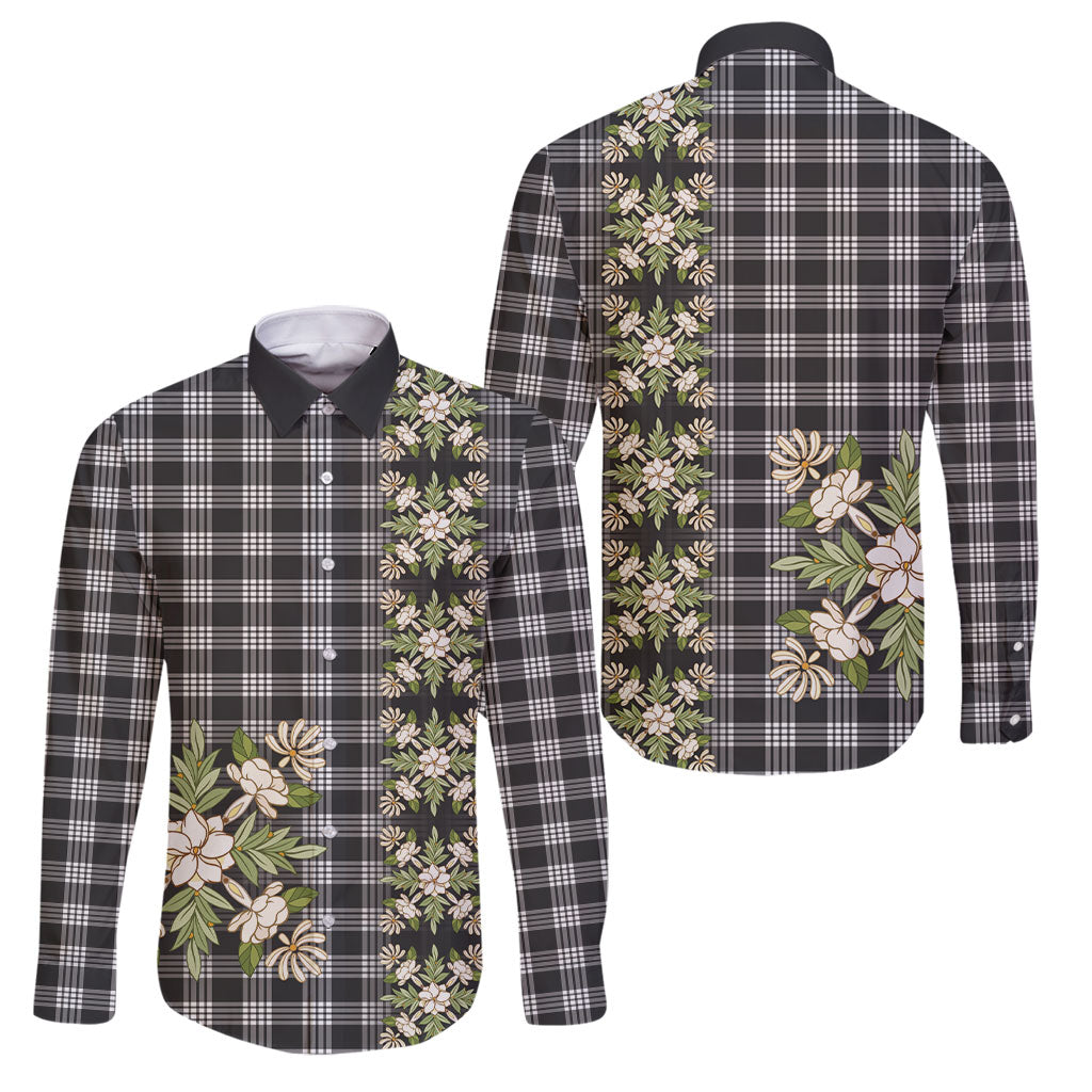 Pauli Hawai'i Palaka Squares Maile Leaf Family Matching Off Shoulder Maxi Dress and Hawaiian Shirt Flowers Hawaiian Quilt Patterns LT9 Dad's Shirt - Long Sleeve Soft Black - Polynesian Pride