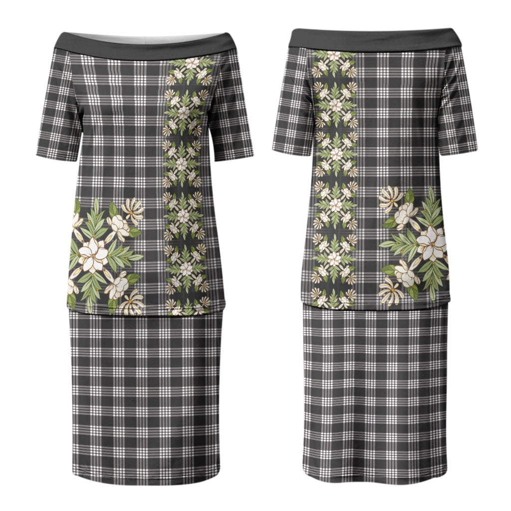Pauli Hawai'i Palaka Squares Maile Leaf Family Matching Puletasi and Hawaiian Shirt Flowers Hawaiian Quilt Patterns LT9 Mom's Dress Soft Black - Polynesian Pride
