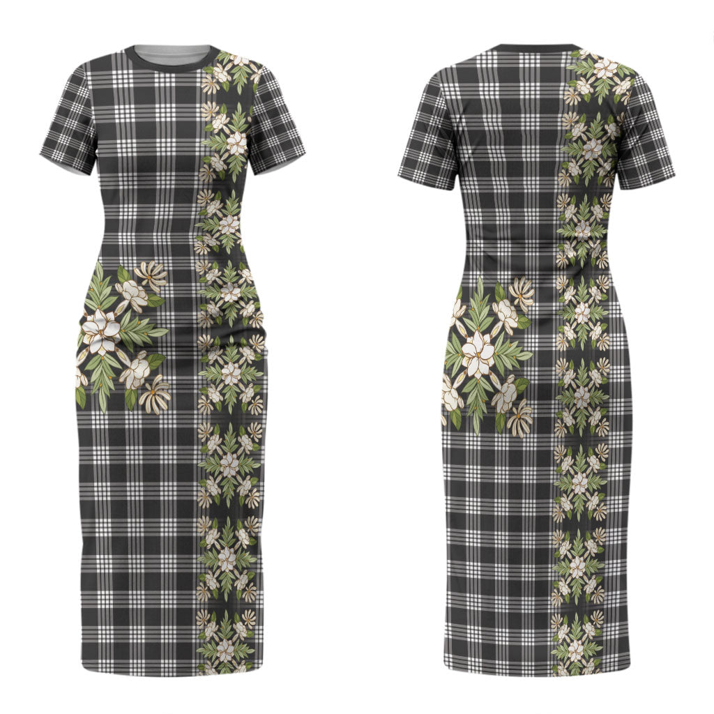 Pauli Hawai'i Palaka Squares Maile Leaf Family Matching Short Sleeve Bodycon Dress and Hawaiian Shirt Flowers Hawaiian Quilt Patterns LT9 Mom's Dress Soft Black - Polynesian Pride