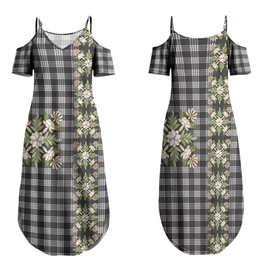 Pauli Hawai'i Palaka Squares Maile Leaf Family Matching Summer Maxi Dress and Hawaiian Shirt Flowers Hawaiian Quilt Patterns LT9 Mom's Dress Soft Black - Polynesian Pride