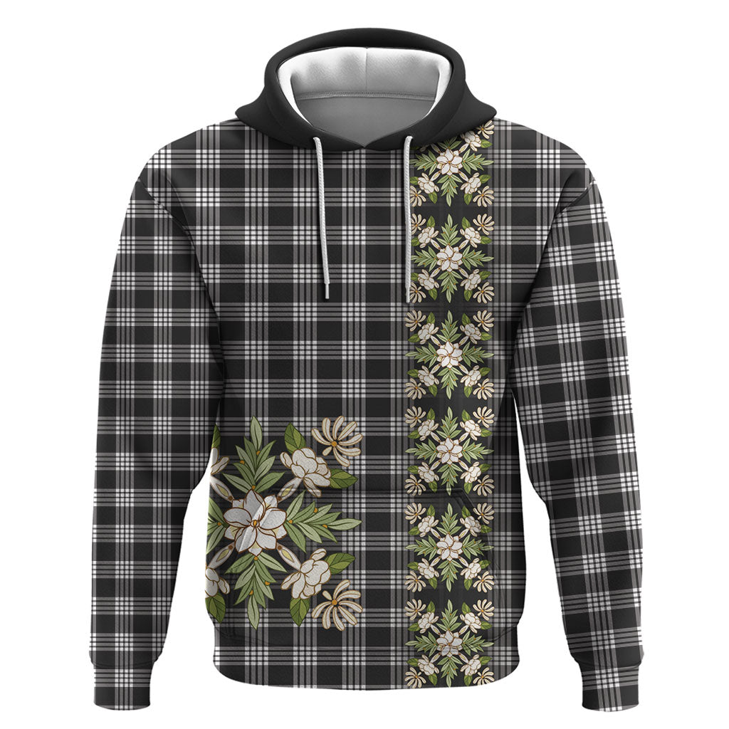 Pauli Hawai'i Palaka Squares Maile Leaf Hoodie Flowers Hawaiian Quilt Patterns LT9 Pullover Hoodie Soft Black - Polynesian Pride