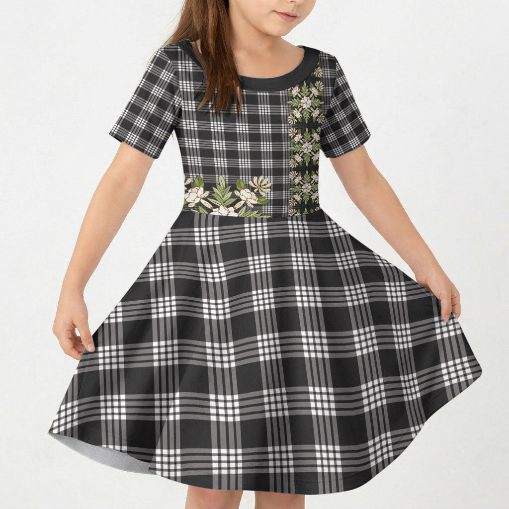 Pauli Hawai'i Palaka Squares Maile Leaf Kid Short Sleeve Dress Flowers Hawaiian Quilt Patterns