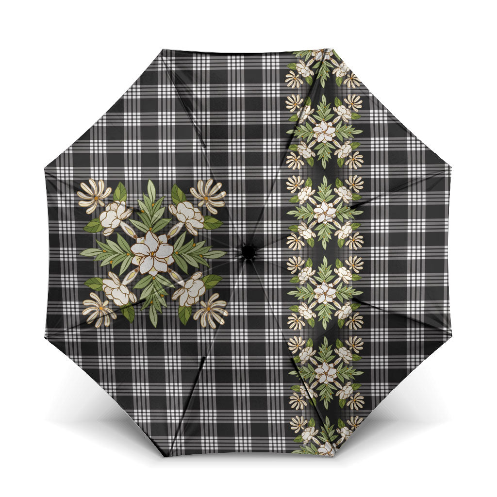 Pauli Hawai'i Palaka Squares Maile Leaf Umbrella Flowers Hawaiian Quilt Patterns LT9 One Size Folded 11.42 inch Opened Diameter 37.4 inch Soft Black - Polynesian Pride