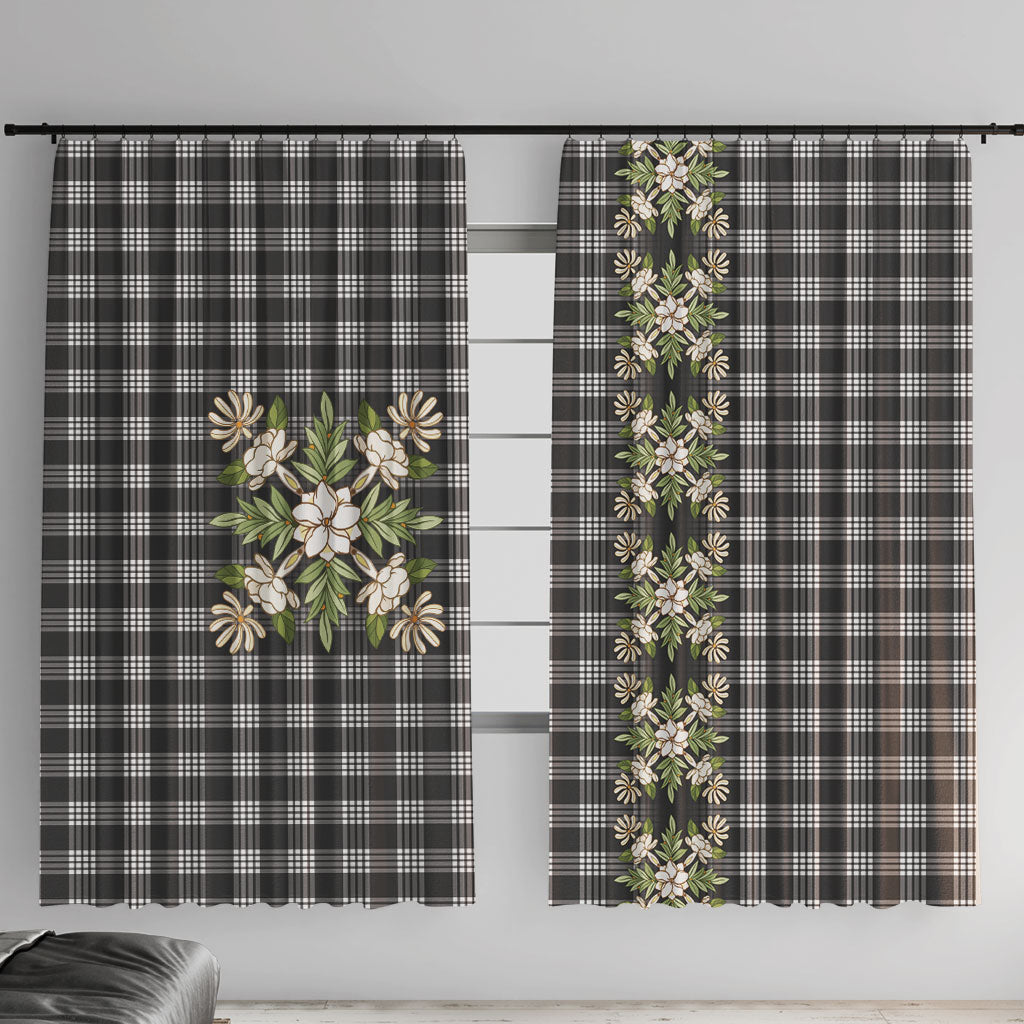 Pauli Hawai'i Palaka Squares Maile Leaf Window Curtain Flowers Hawaiian Quilt Patterns LT9 With Hooks Soft Black - Polynesian Pride