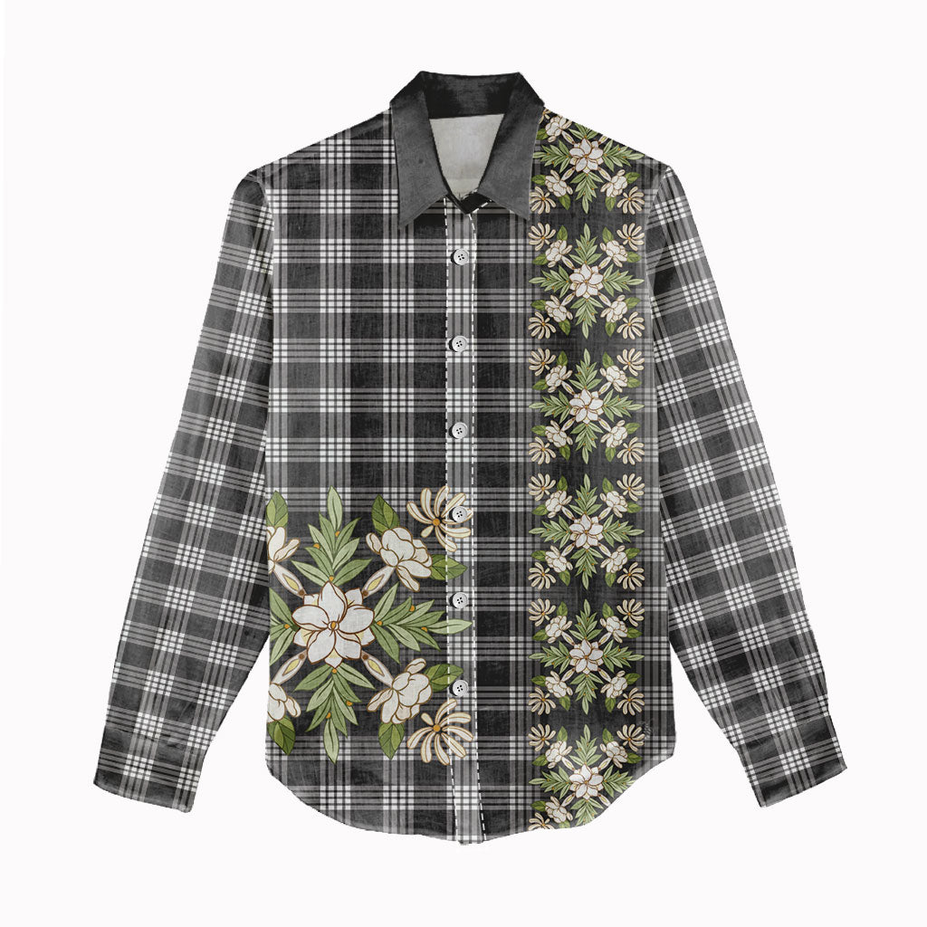 Pauli Hawai'i Palaka Squares Maile Leaf Women Casual Shirt Flowers Hawaiian Quilt Patterns