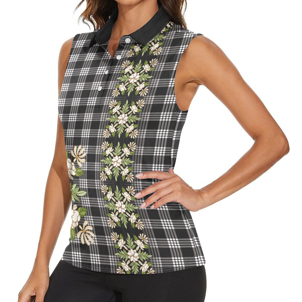 Pauli Hawai'i Palaka Squares Maile Leaf Women Sleeveless Polo Shirt Flowers Hawaiian Quilt Patterns