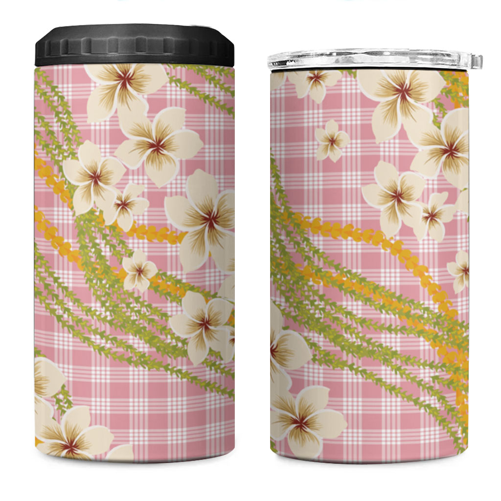 Akala Hamele Palaka Plumeria 4 in 1 Can Cooler Tumbler Puakenikeni and Maile Lei
