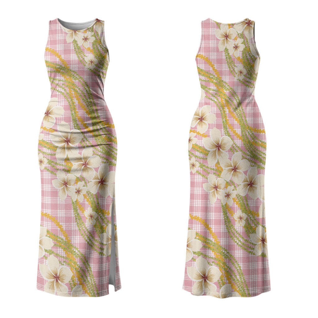 Akala Hamele Palaka Plumeria Couples Matching Tank Maxi Dress and Hawaiian Shirt Puakenikeni and Maile Lei LT9 - Polynesian Pride