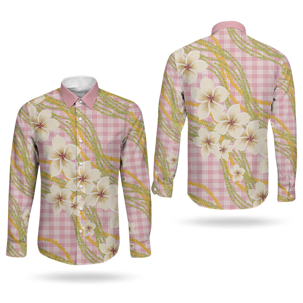 Akala Hamele Palaka Plumeria Couples Matching Tank Maxi Dress and Long Sleeve Button Shirt Puakenikeni and Maile Lei LT9 - Polynesian Pride